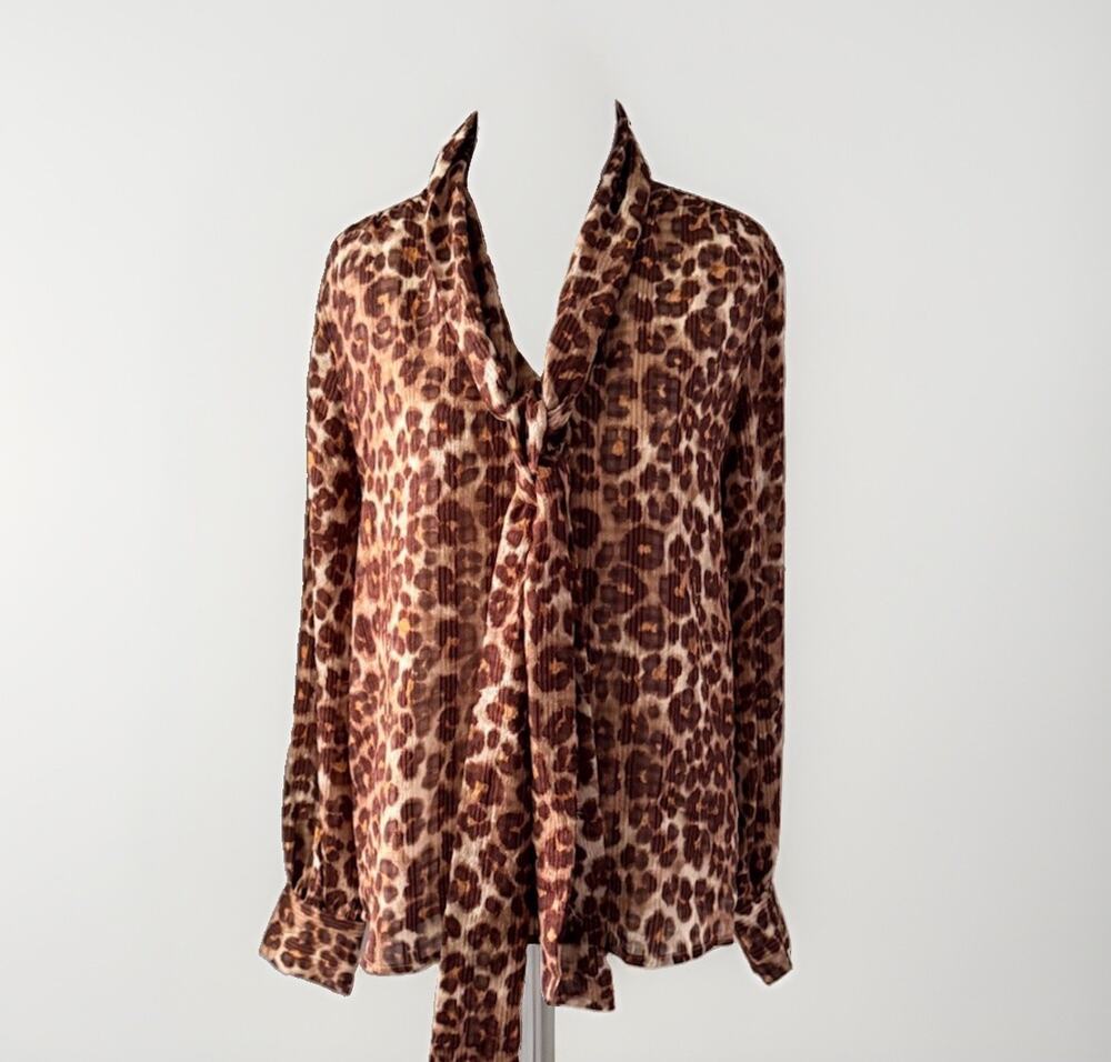 Ann Taylor Women’s Blouse Size S NWT Fall 2025 Brown Mocha Gold Bow Neck